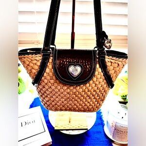 Elegant Black and Tan Brighton Woven Shoulder Bag in pristine condition